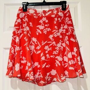 Sugar & Lips bright red and white floral lined mini Skirt. Size Medium. EUC